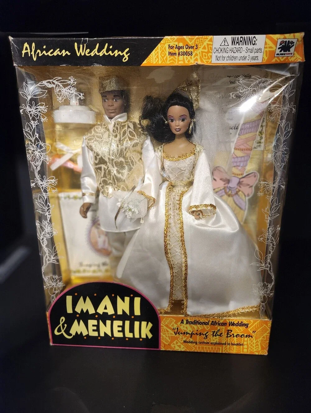 Imani & Menelik African Wedding Doll Set - White & Gold Bridal Gown